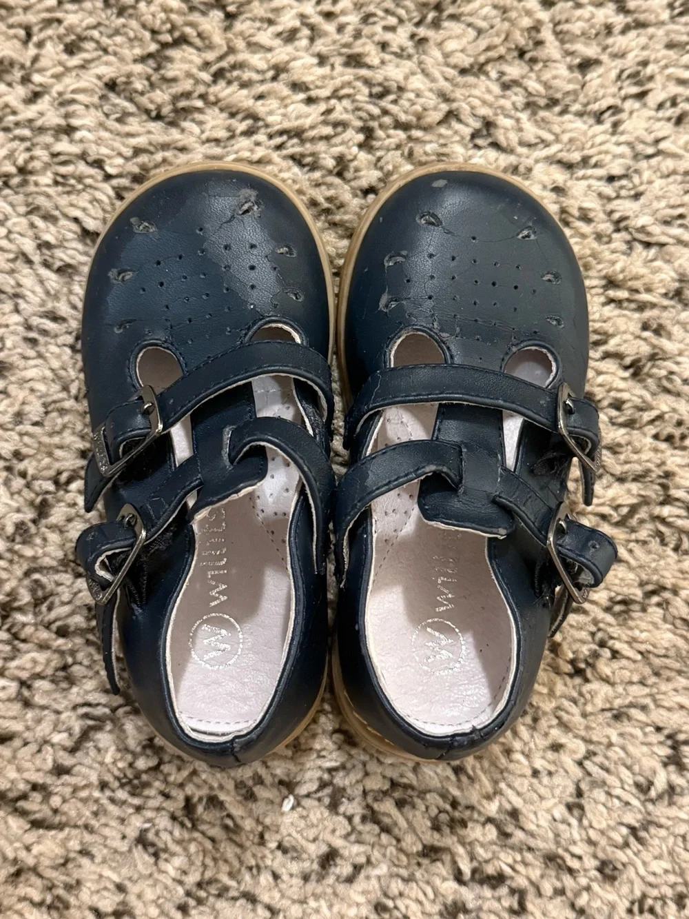 Willits Navy Blue Genuine Leather Girls Classic Double-Strap Dress Shoes EUC